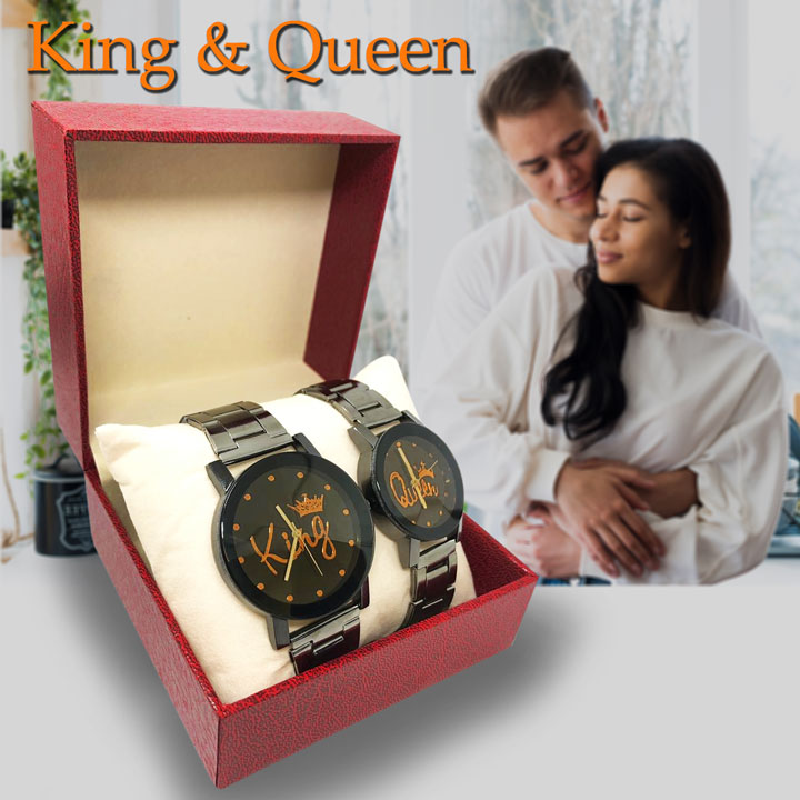 ON TIME OCTUS Analog King Queen Black Dial Mens and Womens Couple Watch :  Amazon.in: Fashion